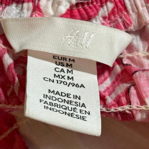 H&M Women's Size Medium Pink Floral Summer Tropical Off Shoulder Tube Blouse Top - Picture 3 of 10
